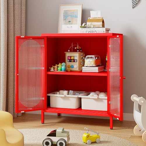 Small 2 Transpanrent Door Metal Storage Side Buffet Cabinet for Room,Entryway...