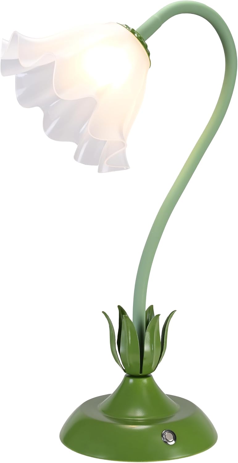 Cordless Flower Table Lamp Green, Valentine‘s Gift, 5200-mAh Rechargeable Tou...
