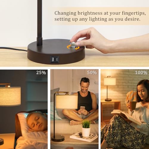 25" Tall Table Lamp with USB C+A Ports, Fully Stepless Dimmable Modern M...