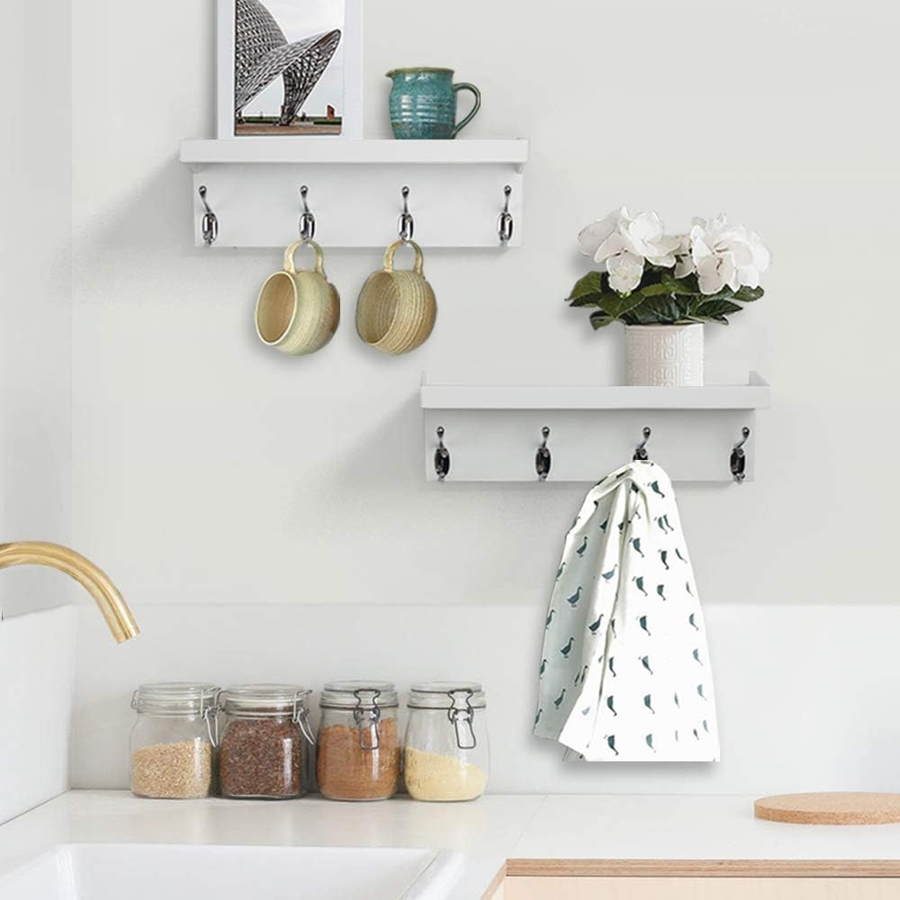 ZGZD White Wall Mounted Coat Rack with Shelf Entryway Hanging Shelves with 4 ...