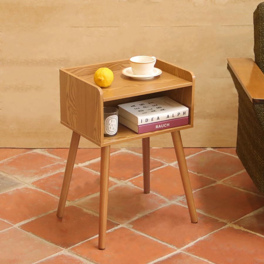 MaxSmeo Nightstand, Mid Century Brown Side Table Bedroom with Storage