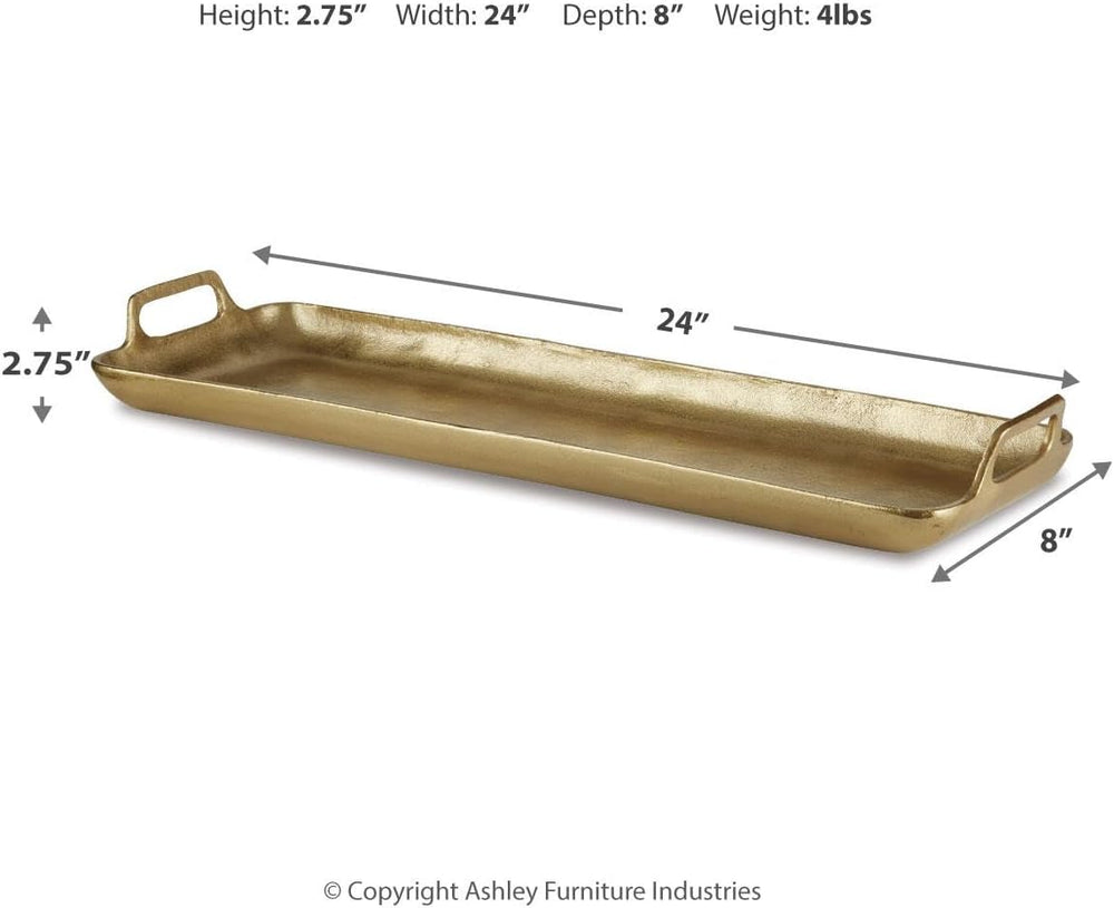 Signature Design by Ashley Posy Rectangle Gold Decorative Metal Tray