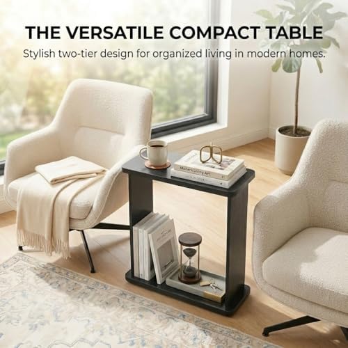 Narrow Side Table, 7.9" Slim End Table, Black