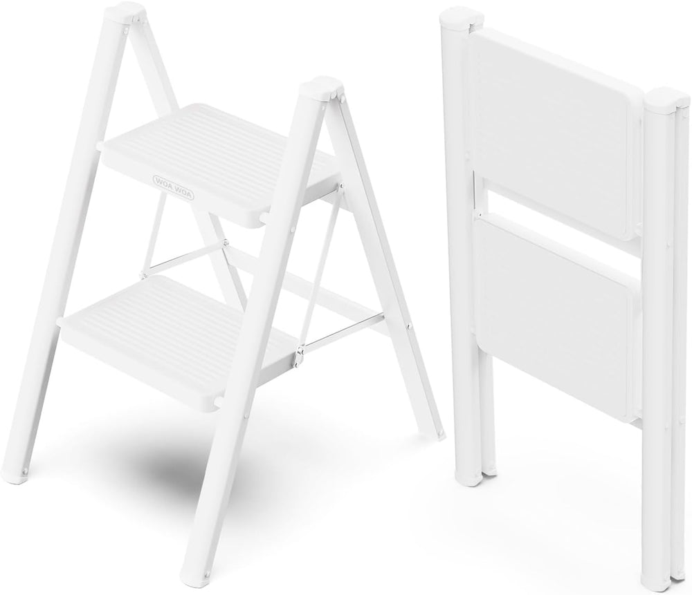 WOA WOA 2 Step Foldable Step Stool, 330lbs Load, White