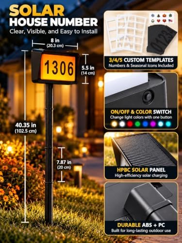 Brizled Smart Solar House Numbers, Light Up Address Signs for Outside Yard