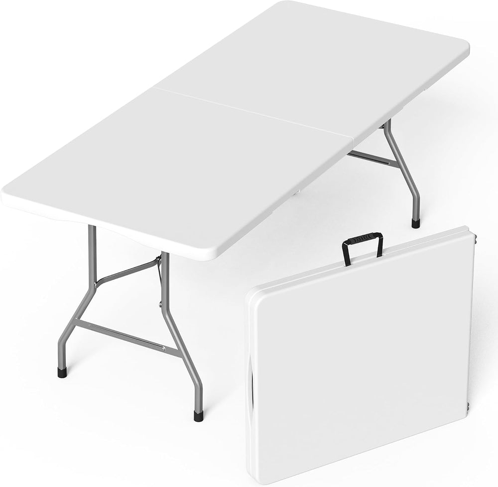 VSOAEIL 6 Foot Folding Table, 6 FT Foldable Plastic Table Heavy Duty HDPE
