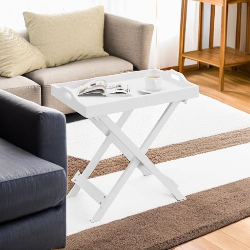 Lavish Home Folding TV Tray Table with Removable Tray Top, White, 22 Inch
