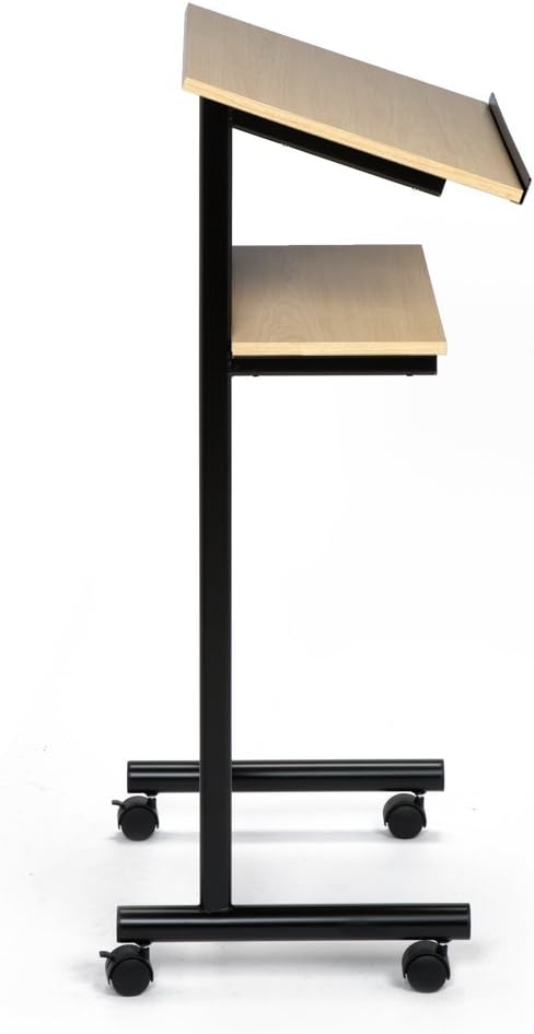 Audio-Visual Direct Wheeled Lectern - Standing Desk with Storage Shelf - Beec...