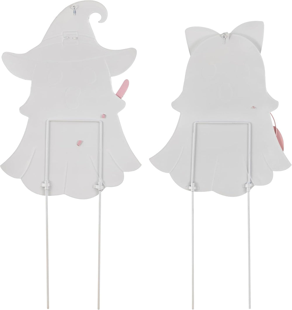 Glitzhome Halloween Ghost Yard Sign Set of 2, Cute Outdoor Ghost with Witch B...