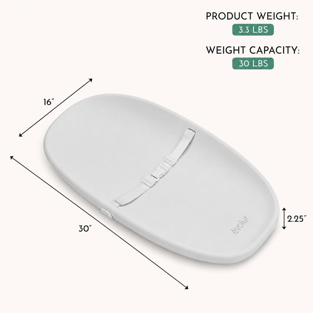 Evolur Eva Changing Pad, Waterproof EVA Foam, Safety Strap, White