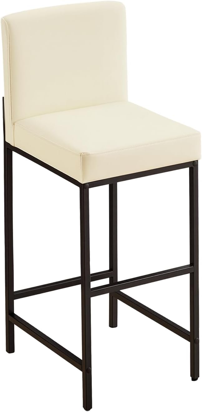 30 Inch Bar Height Bar Stools with Back Set of 2, Beige