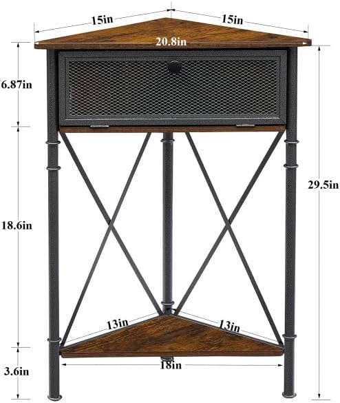 VECELO Corner Cabinet/Table, 3-Tier Display Shelves with Protection Door, Met...