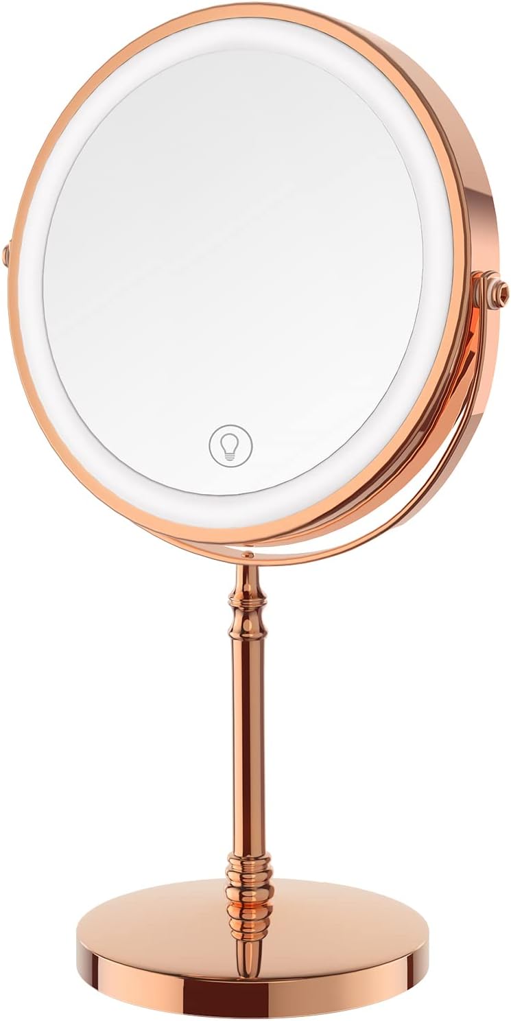 DEIOVWXS Makeup Mirror, Rechargeable Vanity Mirror with 3 Lights, 1X/10X