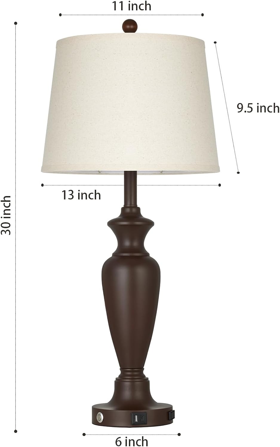 30" Tall Brown Table Lamp for Living Room, Touch Control Bedside Lamp fo...