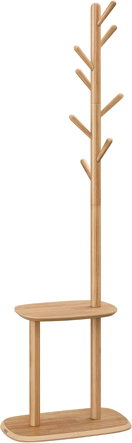 VASAGLE Coat Rack Freestanding, 8 Hooks, Storage Shelf, 67.2 Inch Tall