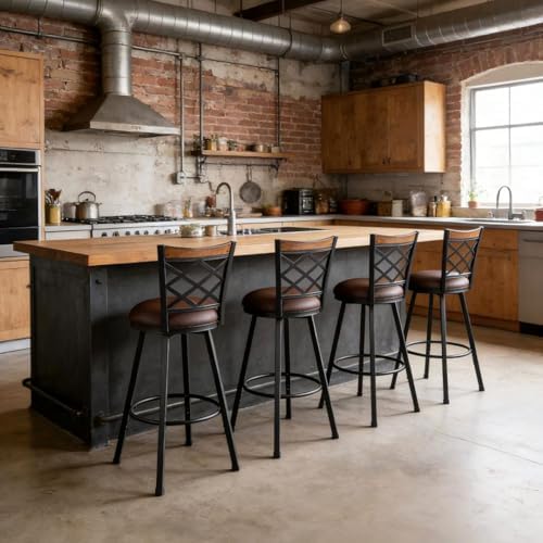 Set of 4 Swivel Bar Stools with Backs, 2-in-1 Adjustable 25"/30" He...