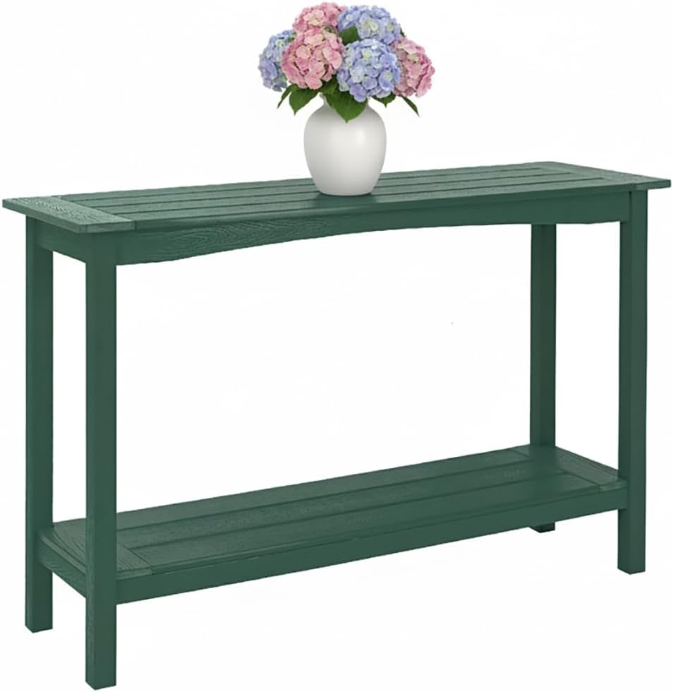 Weatherproof HIPS Outdoor Console Table, 48'' 2-Shelf Side Table Indo...