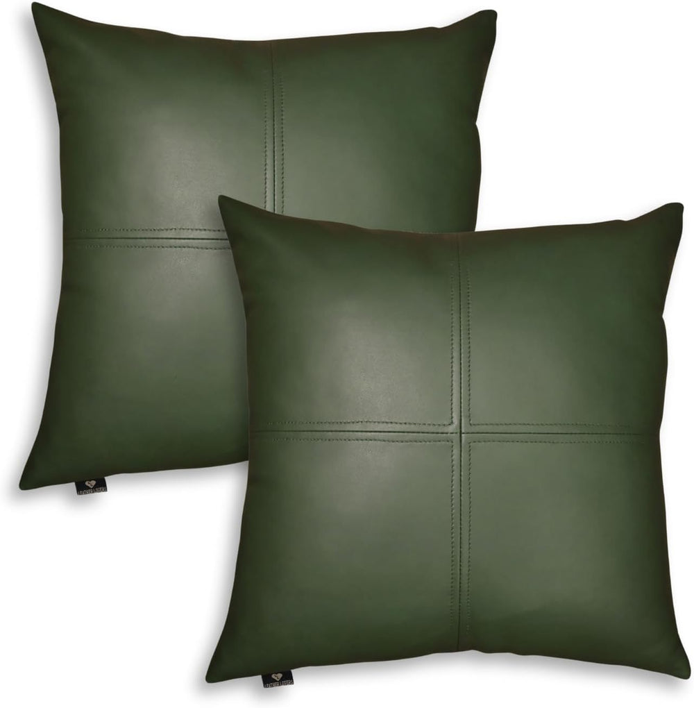 LL LEATHER LOVERS Lambskin Leather Pillow Cover, Hand Panel Stitched Leather ...