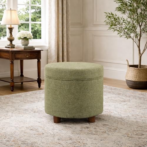 HomePop 19" Round Storage Ottoman - Green Tweed