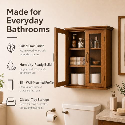 Teamson Home Avery Wooden Over The Toilet Bathroom Removable Wall Medicine Ca...