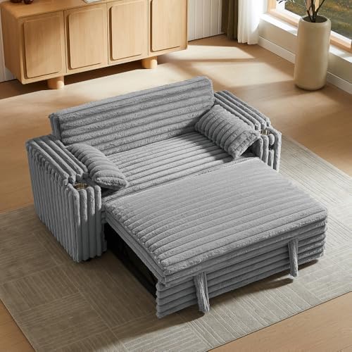 hansones 68.11" Corduroy Sleeper Chair Bed with USB Port, Cup Holders &a...