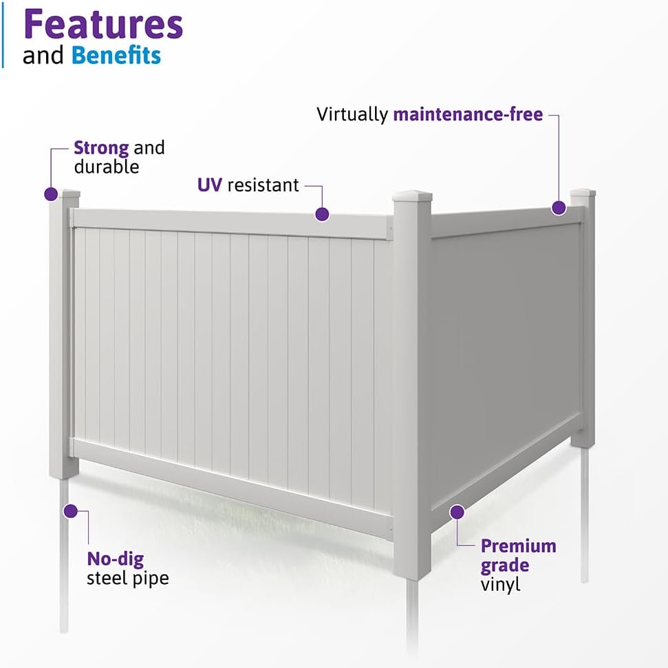 WamBam Westport Privacy Fence, White Vinyl No Dig DIY Kit