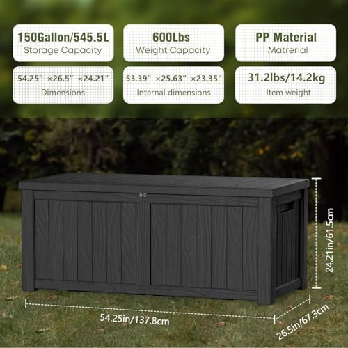 150 Gallon Resin Large Deck Box Organization and Storage Box for Patio, Outdo...