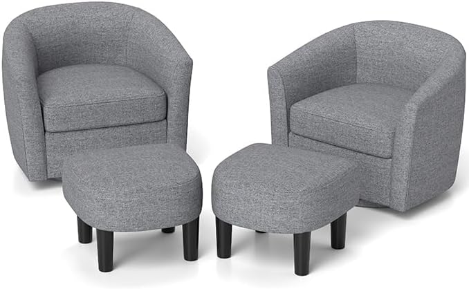 KOMFOTT Swivel Barrel Chair with Ottoman Set of 2, Upholstered Armchair with ...