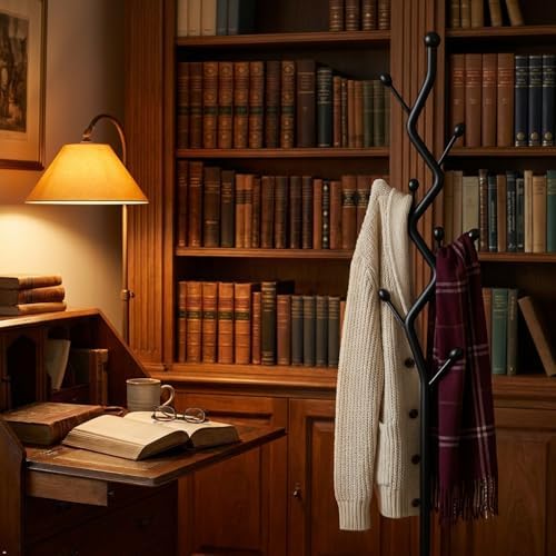 Black Tree Meta Coat Rack with Marble Base Freestanding Hall Tree