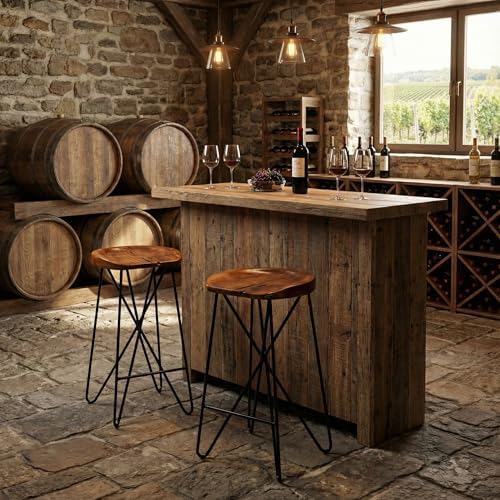 Bare Decor Aloha Backless Live Edge Teak Counter Stool with Solid Black Metal...