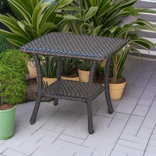 Rilyson Patio Tables Outdoor Coffee Table - Wicker Rattan Side Tables with 2-...