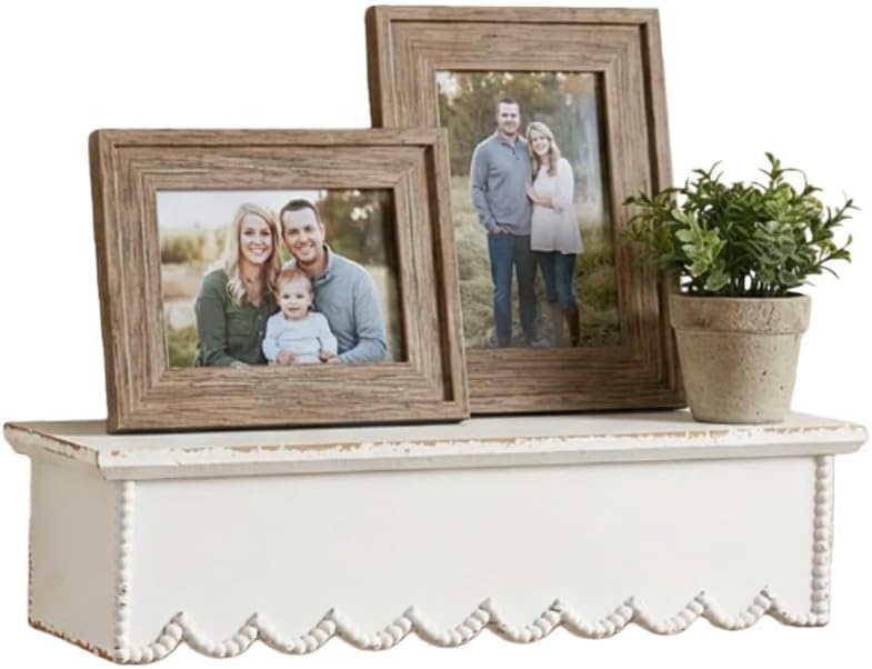 SOFE Rustic Distressed White Scalloped Shelves, Decorative Beaded Edge