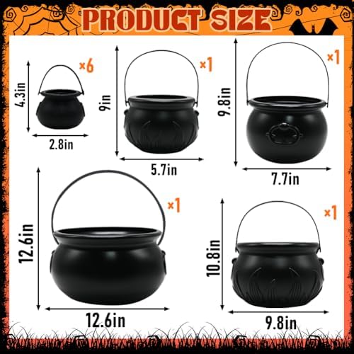Witch Cauldron Halloween Decoration, 10 in 1 Package Large Black Plastic Cand...