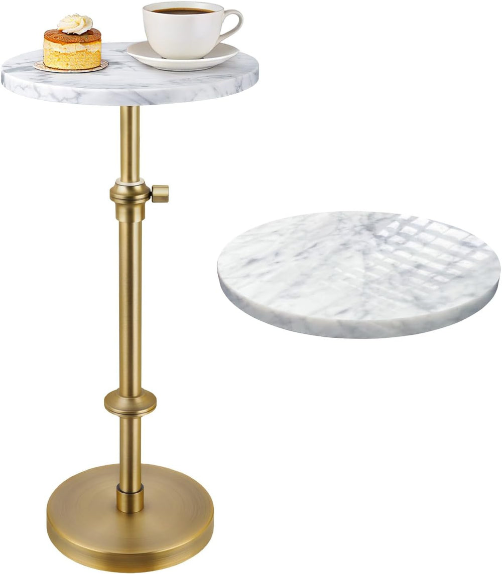 MILPROX Adjustable Height Natural Marble Drink Table,11 x 11 x 22-30 Inch