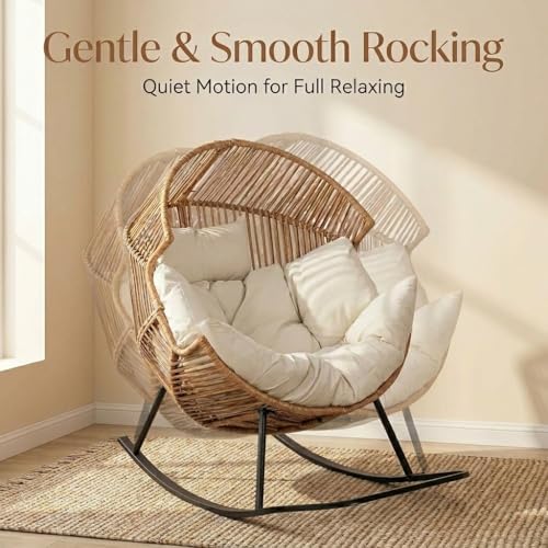 Oversized Outdoor Rocking Chair Set of 2, Wicker Egg Patio Lounge Chair Baske...