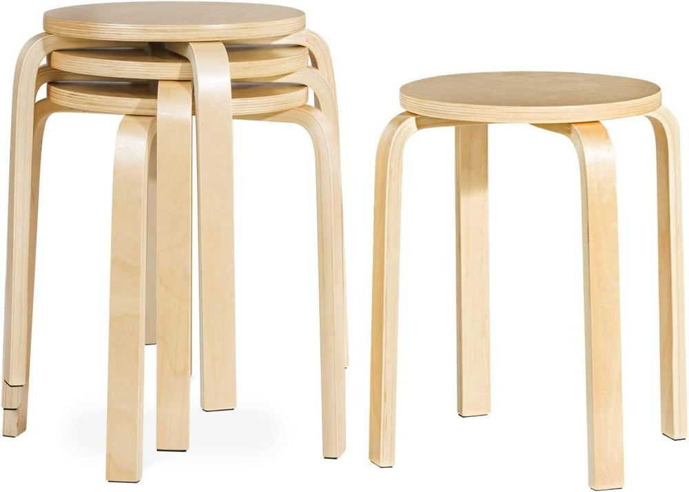 COSTWAY Stackable Bentwood Stools Set of 4, 18in Backless Round Chairs