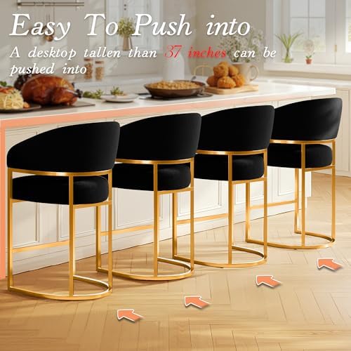 Modern Counter Height Bar Stools,Bar Stools Set of 4,Velvet Fabric Upholstere...