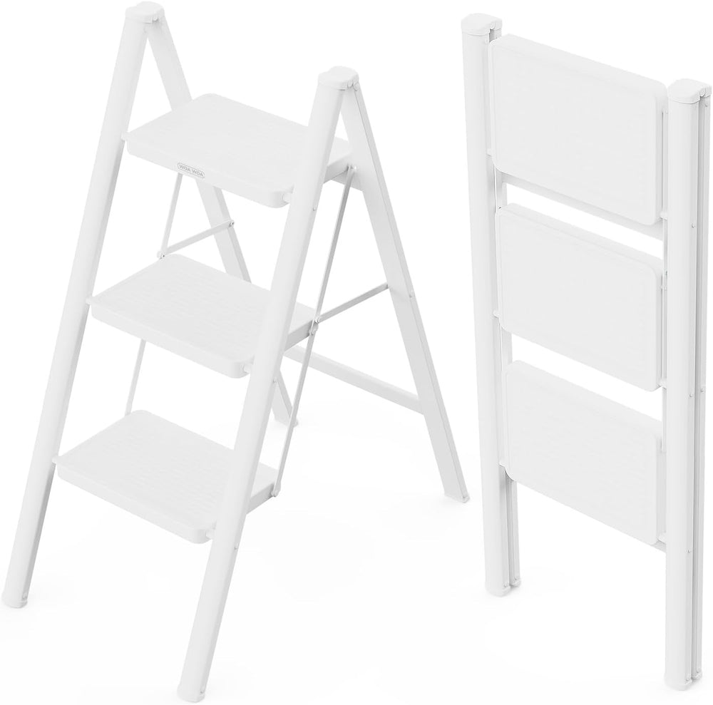 WOA WOA 3 Step Foldable Step Stool, 330lbs Load, White