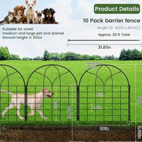 Tall Decorative Garden Fence, 25 ftx 32" H, Rustproof No Dig Fence, 10 Pack