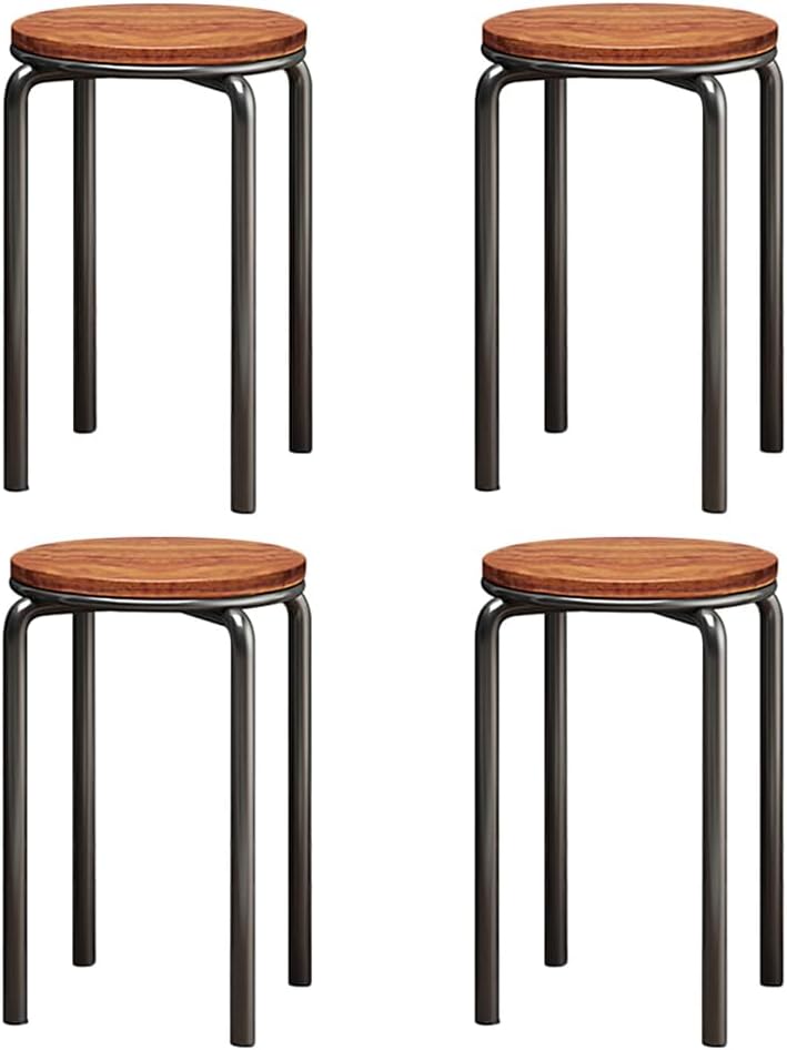 Stacking Stools Set of 4, 18" H Backless Round Wooden Top Portable Stack...