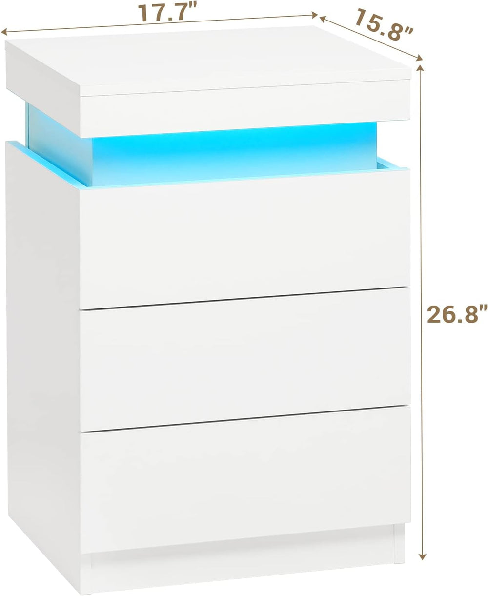 ADORNEVE White Nightstand with Charging Station and LED Lights