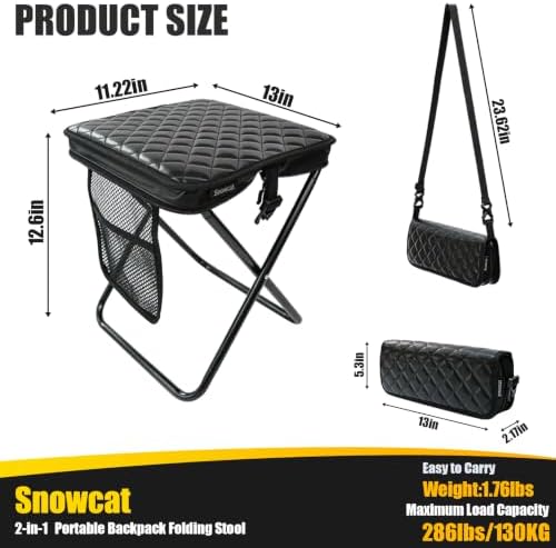 Snowcat 2-in-1 Foldable Stool Crossbody Bag Diamond Quilted PU Chair