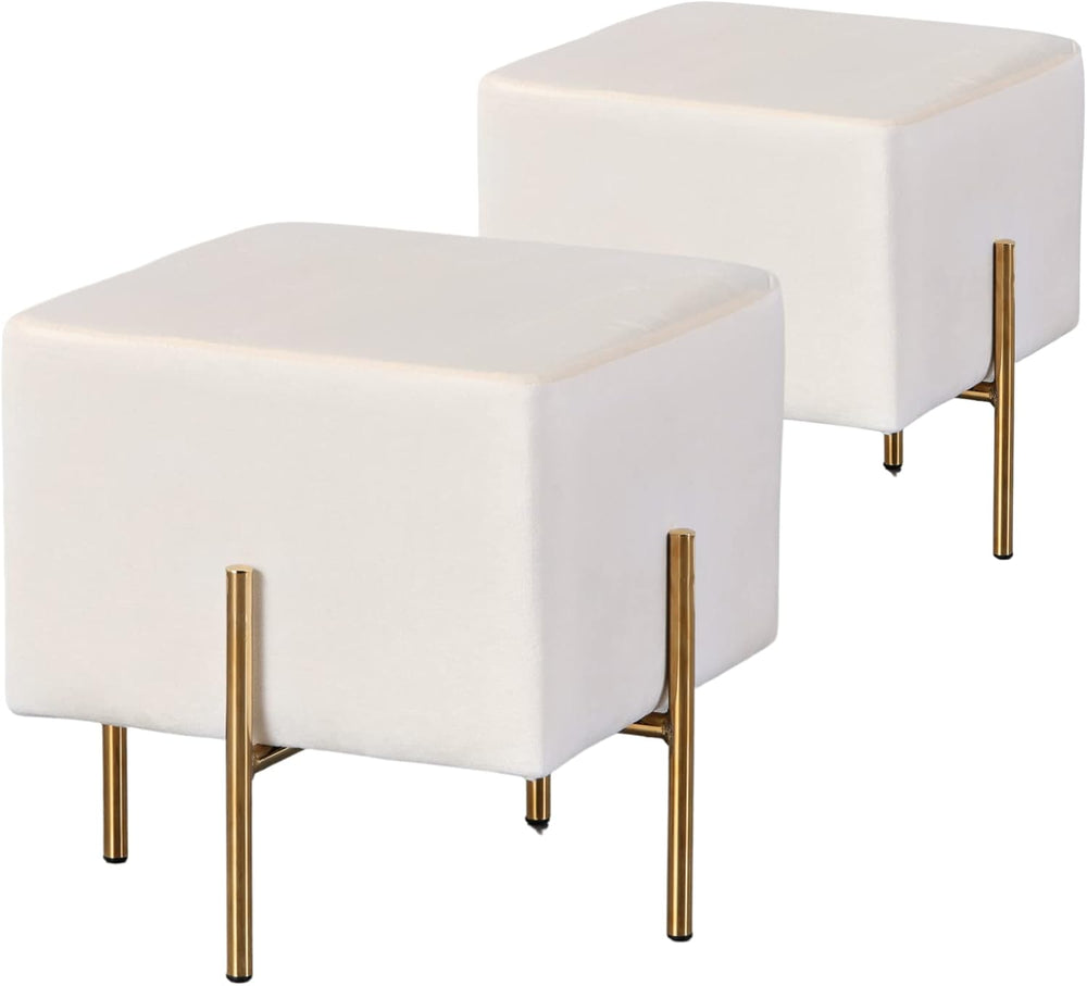 Kirpi Cream Velvet Foot Stool Set of 2, Modern Vanity Ottoman Stools with Gol...