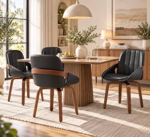 Swivel Dining Chairs Set of 6, Black Leather Dining Room Chairs