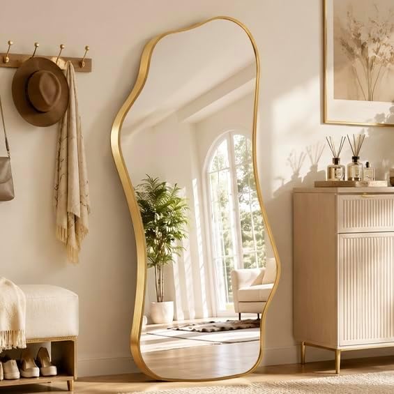 Irregular Full Length Mirror,Wavy Decorative Floor Mirror 62.2"×22.8&quo...
