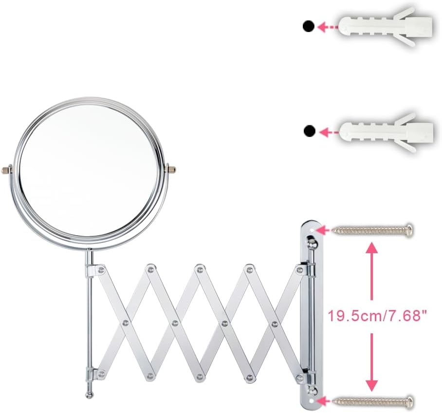 Welllink 8 Inch XL Extendable Mirror 7X and 1X Chrome