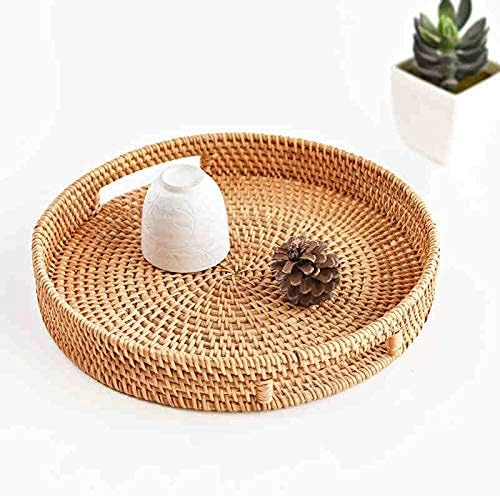 Coffee Table Tray Round Rattan Ottoman Tray Woven Serving Trays with Handles ...