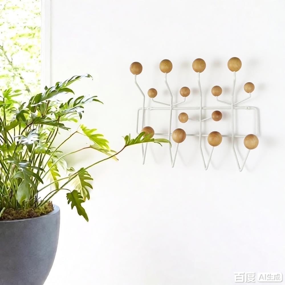SHISEDECO Mid Century Modern Hang it All Coat Rack White Frame Natural Ball