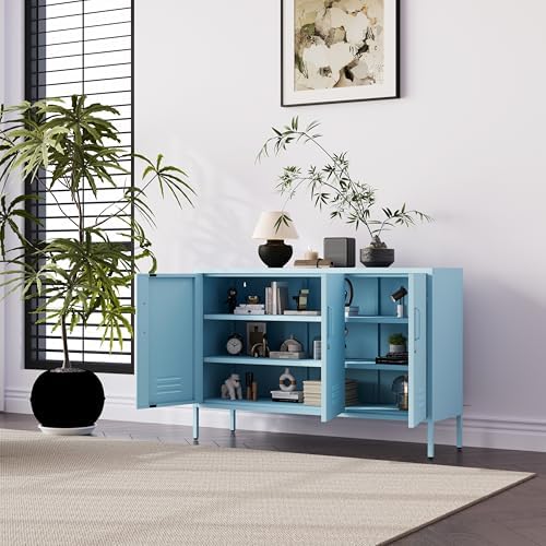 47.3" Wide Blue 3-Door Lockable Metal Storage Cabinet, Heavy-Duty Multip...