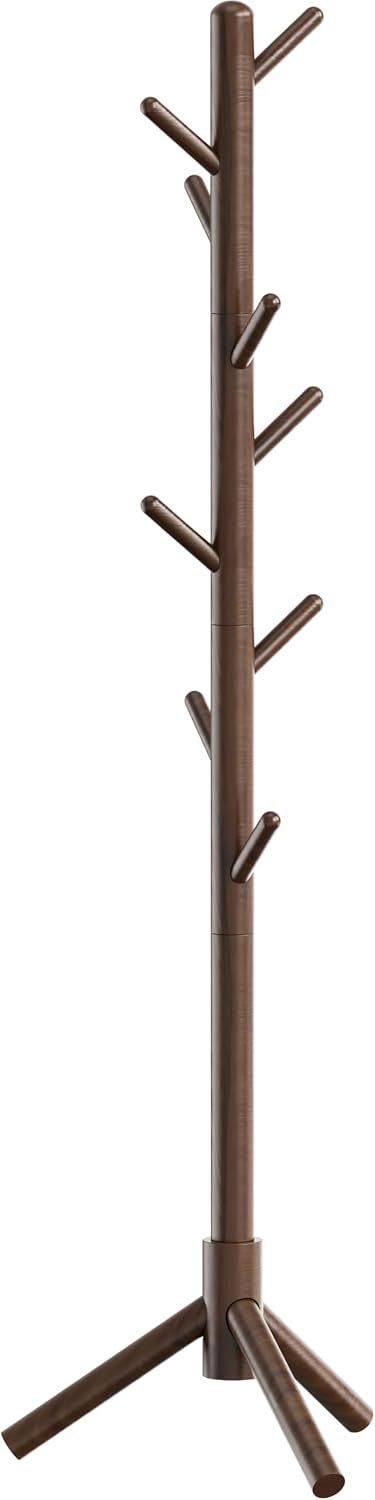 Simple Houseware Wooden Coat Rack Stand, Hall Tree with 9 Hooks, Walnut
